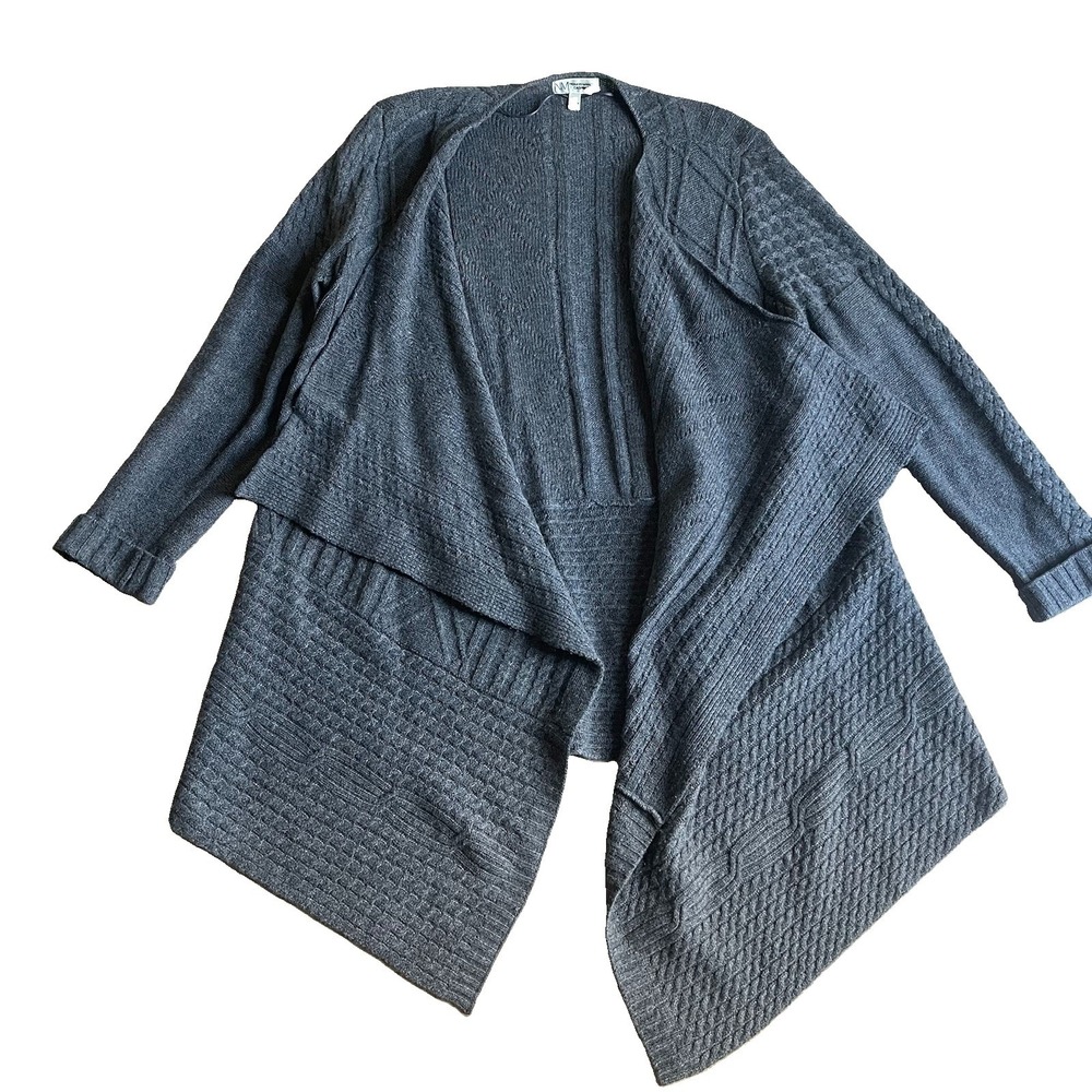 Neiman Marcus Cashmere Cardigan Gray L Waterfall Draped Asymmetrical Sweater
